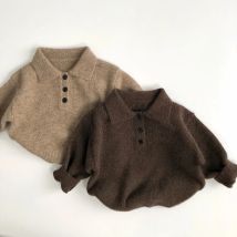 Koreanische version 0-6T Frühjahr neue kinder revers stricken pullover kinder mode einfarbig pullover mädchen im freien kleidung