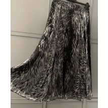 Elegante gonna stampata con trama di pelliccia a contrasto in bianco e nero per la gonna a pieghe in misto seta nuovo stile primaverile ed estivo da donna