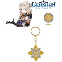Genshin Impact Account Albedo Solar Isotoma Keychain Geo Flower Pendant Keyring for Women Men Jewelry