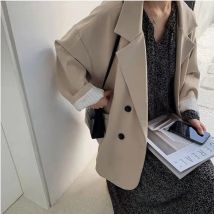 Übergroße Casual Blazer für Frauen Frühling Herbst Lose Vielseitige Einreiher Anzug Jacke Temperament Vintage Büro Mäntel