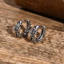 Retro-Rosen-Creolen für Männer, wasserdichter Edelstahl, stilvoller Blumen-Huggies-Ohrschmuck, Geschenke für Ihn