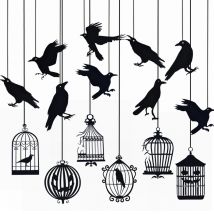 Halloween schwarze Krähe hängen Banner Girlande Vogelkäfig Papier Anhänger für Halloween Party Home Bar Spukhaus Dekoration Requisiten