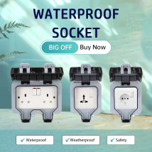 Wodoodporna zewnętrzna listwa ścienna IP66 z włącznikiem, standard UK, do domu i ogrodu, panel z podwójną wtyczką, odpowiedni do dużych wtyczek.