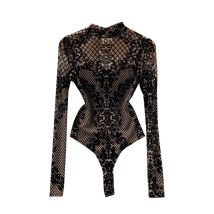 Ficusrong Summer Chic Streetwear Flocking Slim Bodysuit Women Sexy Backless Rompers Female Fashion Korean Bodycon Jumpsuits