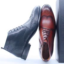 Luxury Brand Men's Genuine Leather Ankle Boots Fashion Black Brown Wing Tip Details Brogue Lace Up Office Formal Basic Boots Men