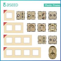 BSEED DIY-Module EU-Kunststoffplatte Gold Doppel-USB-Buchse Internet CAT5 RJ45 ST TV-Steckdose Wandmontage Freie Kombination