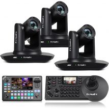 FoMaKo Telecamera PTZ 4K HDMI, tracciamento automatico AI, zoom ottico 20X (3 pezzi), commutatore mixer video KC602, controller PTZ KC608 Pro