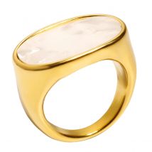 Vintage übertriebener großer ovaler weißer Muschelring vergoldeter Edelstahlring Damen klassischer Bankettkleidung Fingerschmuck Geschenk