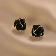 Schwarze Emaille-Blumen-Ohrstecker für Frauen, gefaltet, einzigartiges Design, mehrschichtig, floral, weiblich, kleine Ohrringe, 2024, neue Brincos