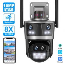 8K 16MP WiFi-Überwachungskamera, Outdoor mit vier Objektiven und vier Bildschirmen, 8X Zoom PTZ-Heimüberwachungskamera, Auto-Tracking-Sicherheitsschutz, 4K IP-Kamera, drahtlose CCTV-Videokamera ICsee