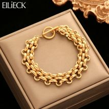 EILIECK 316L Edelstahl Goldene Kubanischen Armband Für Frauen Männer Trendy Wasserdichte Handgelenk Kette Schmuck Geschenk Party pulseras mujer