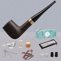 JIBILL classico manico dritto per biliardo, set di tubi per tabacco in legno di sandalo, anello decorativo in metallo, canale per tubi da 9 mm con set pulito
