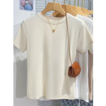Kurzarm-T-Shirt für Damen im koreanischen Stil, Sommerliche schmale Basic-Tops 2026, Baumwoll-T-Shirts mit Rundhalsausschnitt, Lässige Oberteile für Frauen