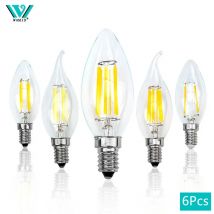 6 pz Retro Edison E14 2 W 4 W 6 W 8 W LED Lampadina a filamento Lampada AC 220 V-240 V Lampadina C35 C35L Lampadina in vetro Vintage a lume di candela