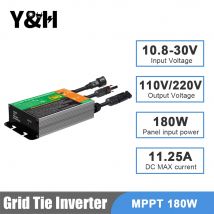 Y&H 120W 150W 180W MPPT Grid Tie Micro Inverter Input DC10.8-30V Output 110V/240V 50Hz 60Hz Solar Home Solar On Grid System