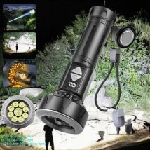 Torcia LED esterna ad alta potenza Torcia tattica ricaricabile a lungo raggio USB con luce laterale COB Forte lanterna magnetica da campeggio