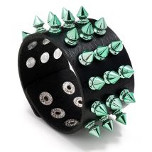 Punk Faux Leather Bracelet For Men Women Green Spiked Bangle Goth Jewelry Cosplay Emo Clothes Accessories