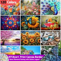 Sunflower Diamond Painting 120 Colors With Sticker Legend Print Canvas Border Animal Peacock Full Drills Modern Home Decor Hobby