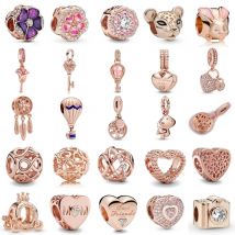 Neue 925 Sterling Silber Rose Gold Blume Charme Von Ley 925 Kette Perlen Fit Original Armband Zubehör DIY Schmuck Frauen Liebe