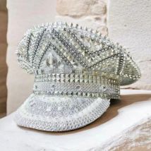 Beige Luxus Festival Kapitän Hut Unisex Erwachsene Maskerade Militär Kappe Strass Steampunk Sergeant Hut Musik Festival Cosplay