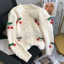 HELIAR 3d Kirsche Süße Strickjacke Pullover Frauen Casual Elegante Langarm Koreanische Stricken Mantel Herbst Lose Mode-Design Weibliche Top