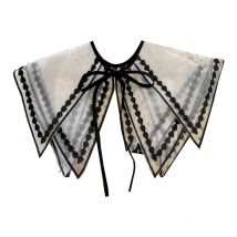 Women Sweet Girls Detachable Collar Shawl Elegant Hollow Out Embroidery Floral Lace Scarf Lace-Up Capelet