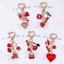 Hübsches Herz Tasche Rose Emaille Schlüsselanhänger Blume Liebe Pflanze Schlüsselanhänger für Frauen Mädchen Valentinstag Geschenk handgemachte Schmuckset