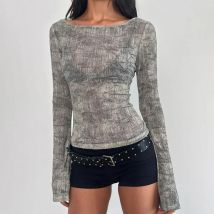 Spring Autumn New T-Shirts Fashion Women Long Sleeve Sexy Off Shoulder Slim Fit Tops Casual Vintage Y2K Streetwear 2025 Tees