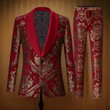 Blumen Jacquard Anzüge für Männer 2 Stück Hochzeit Bräutigam Smoking Schal Revers Rauch jacke mit Hosen Luxus benutzer definierte Abschluss ball Kostüm