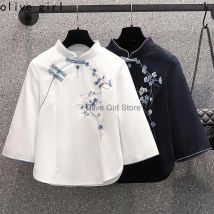 Großes besticktes Qipao-Hemd, Sommer, chinesischer Stil, traditionelle Kunst, Retro-Cheongsam-Kleid, Damenbekleidung