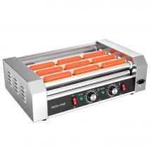 Lecon Chef Macchina per Hot Dog Elektrogrill, 7 Rollen Edelstahl Hot Dog Maker, 1200 W con Auffangschale, LED e 50-250 °   Temperatura