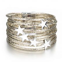ALLYES Boho-Armband mit glitzernden schmalen Streifen, Lederarmband für Damen, modisch, niedliche Sterne, mehrschichtige Wickelarmbänder, Charm-Schmuck