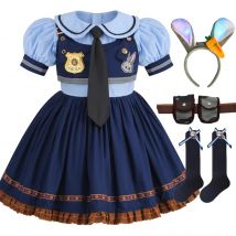 Judy Cosplay Kostüm für Kinder, Karneval-Partykleid, Mädchen-Set mit Krawatte, Kopfschmuck, Gürtel und Socken, Polizei-Rollenspiel-Uniform, Geburtstagsgeschenk
