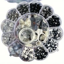 13-grid plum blossom tray in black and white, DIY mobile phone chain, a roll of thread and a small pair scissors