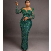 Aso Ebi Dark Green Mermaid Prom Dress Crystals Beaded Lace Evening Formal Party Second Reception 50th Birthday Engagement Gowns