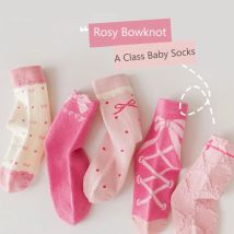 Calzini per ragazze primaverili Calzini per bambini con motivo bowknot dolce rosato Calzini in cotone Calzini per bambini Calzini per bambini 5 paia