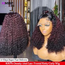 Ombre Burgund 400 Dichte leimlose Perücken Echthaar Rotwein verworrene lockige 13x4 Lace Frontal Perücke Echthaar lockige Lace Front Perücken