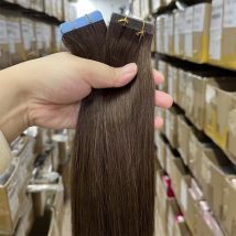 4 #   Tape-in-Haarverlängerungen, Echthaar, 30 g/Packung, schokoladenbraun, maschinelles Remy, natürliche glatte Echthaarverlängerungen