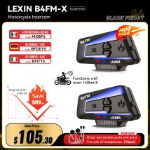 Lexin B4FM-X Cuffie per casco interfono moto Bluetooth, interfono per comunicazione wireless BT 5.0 Condivisione musicale 10 ciclisti