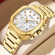 CURREN Modische Herren-Armbanduhr, weißes Chronographen-Zifferblatt, klassischer sportlicher Stil, leuchtende Zeiger, Quarzuhren, Edelstahlband