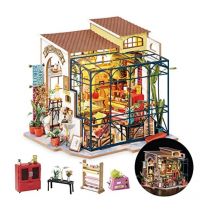 Robotime DIY Puppenhaus-Bausatz, Mini-Haus mit Möbelzubehör, Bastelset im Maßstab 1:24, Emily's
