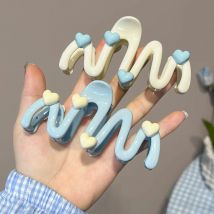 10,5 cm blaue herzförmige Haarklammer in cremefarbener Farbe für Frauen, süße, niedliche, unregelmäßige Hai-Clip, große Pferdeschwanz-Clip-Haarnadeln