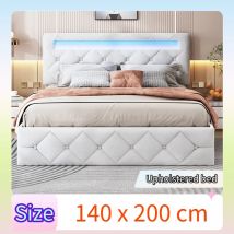 Letto imbottito creatuhappy-testiera regolabile in altezza con strisce luminose colorate e stoccaggio della barra pneumatica