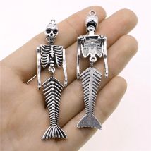 WYSIWYG 2pcs Retro Stil Arm Einstellbar Meerjungfrau Skeleton Anhänger Punk Halsketten DIY Charme Metall Schmuck Handwerk Machen 18x74mm