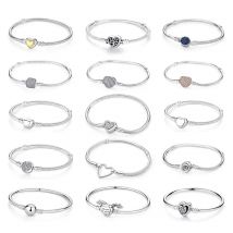 Oryginalne bransoletki ze srebra próby 925 Bransoletki Love Heart Clip Charms Beads Snake Chains For Women Rose Gold DIY Luxury Jewelry