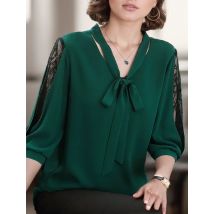 Frauen Frühling Sommer Stil Blusen Hemden Dame lässig halbe Ärmel Fliege Kragen Spitze Ärmel lose Blusen Tops df5148