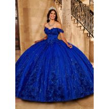 Königsblau Charro Quince anera Kleider Ballkleid von der Schulter Tüll Blumen geschwollene mexikanische süße 16 Kleider 15 Anos