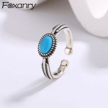 Foxanry Silber Farbe Naturstein Manschetten ringe für Frauen Paare trend ige einfache Vintage ethnischen Geburtstag Schmuck Geschenke Großhandel
