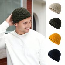 Herbst- und Wintermützen mit kurzer Krempe, minimalistische Soild-Strickmützen für Männer