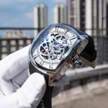 Reef Tiger Herren 316L Edelstahl Skelett Automatikuhr Weinfass Hohl Wasserdicht Mechanische Sportuhren RGA3069-S